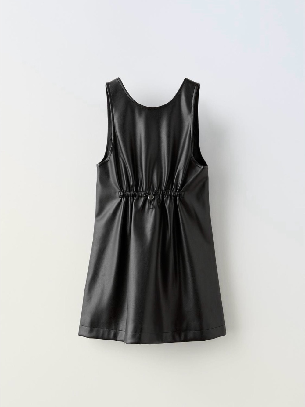 NWT Zara Kids Girls Black Faux-Leather Drawstring Waist Mini Dress Size 11-12